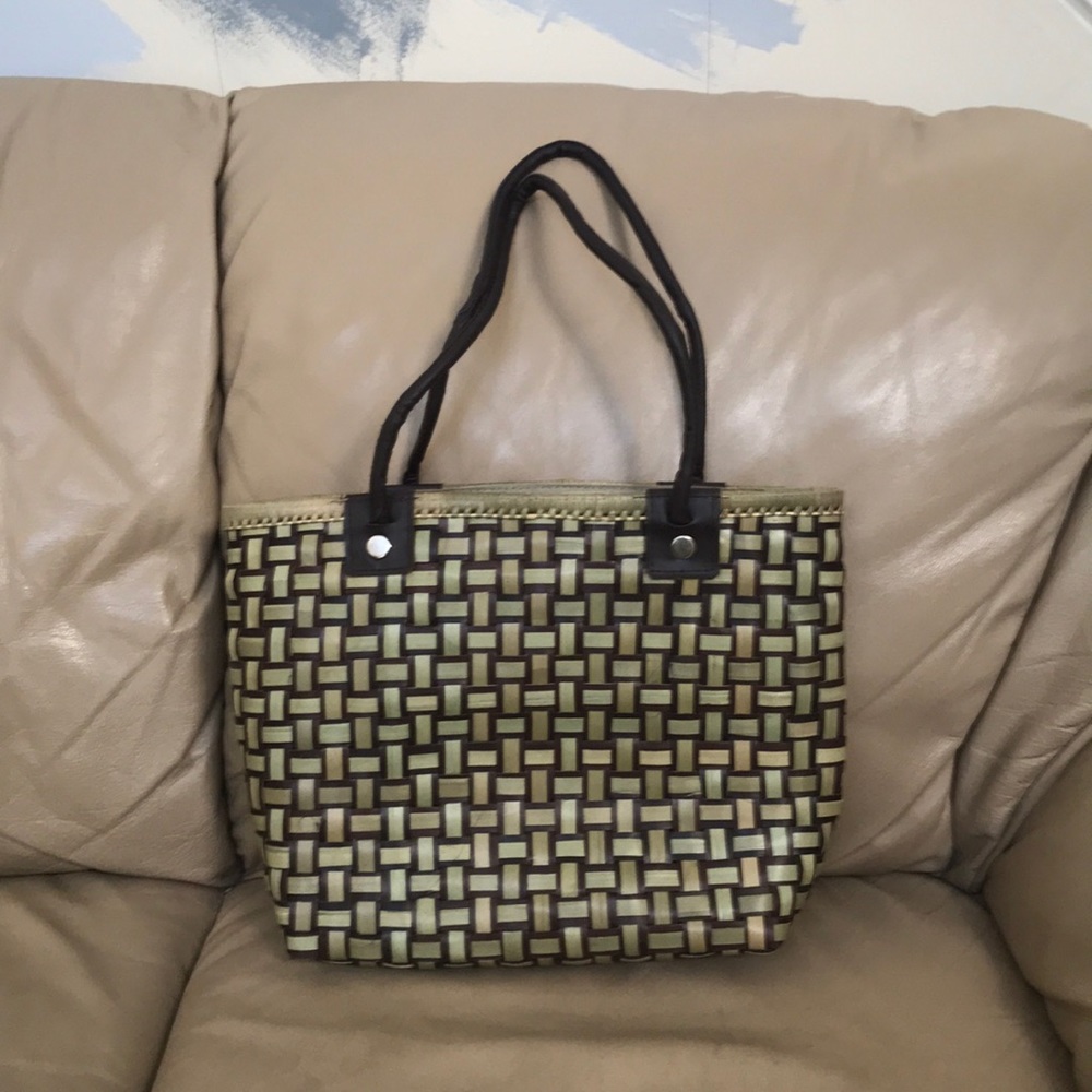 Straw bag new without tag brown and green tones